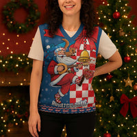 Funny Croatia Ugly Christmas Knitted V-Neck Vest Checkerboard Flag Santa Zagreb Design - Wonder Print Shop