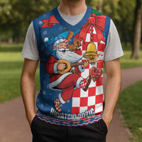 Funny Croatia Ugly Christmas Knitted V-Neck Vest Checkerboard Flag Santa Zagreb Design - Wonder Print Shop