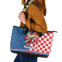 Funny Croatia Ugly Christmas Leather Tote Bag Checkerboard Flag Santa Zagreb Design - Wonder Print Shop