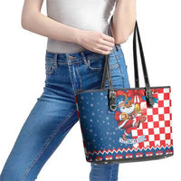 Funny Croatia Ugly Christmas Leather Tote Bag Checkerboard Flag Santa Zagreb Design - Wonder Print Shop