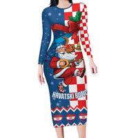 Funny Croatia Ugly Christmas Long Sleeve Bodycon Dress Checkerboard Flag Santa Zagreb Design - Wonder Print Shop