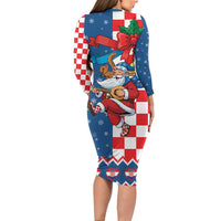 Funny Croatia Ugly Christmas Long Sleeve Bodycon Dress Checkerboard Flag Santa Zagreb Design - Wonder Print Shop