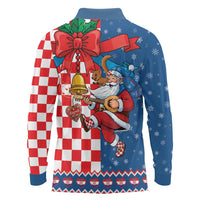 Funny Croatia Ugly Christmas Long Sleeve Polo Shirt Checkerboard Flag Santa Zagreb Design - Wonder Print Shop