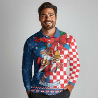 Funny Croatia Ugly Christmas Long Sleeve Polo Shirt Checkerboard Flag Santa Zagreb Design - Wonder Print Shop