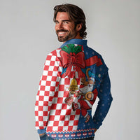 Funny Croatia Ugly Christmas Long Sleeve Polo Shirt Checkerboard Flag Santa Zagreb Design - Wonder Print Shop