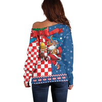 Funny Croatia Ugly Christmas Off Shoulder Sweater Checkerboard Flag Santa Zagreb Design - Wonder Print Shop