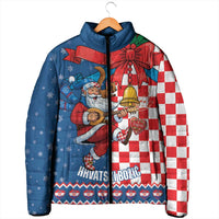 Funny Croatia Ugly Christmas Padded Jacket Checkerboard Flag Santa Zagreb Design - Wonder Print Shop