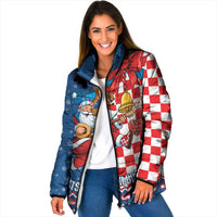 Funny Croatia Ugly Christmas Padded Jacket Checkerboard Flag Santa Zagreb Design - Wonder Print Shop