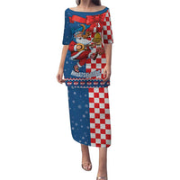 Funny Croatia Ugly Christmas Puletasi Checkerboard Flag Santa Zagreb Design - Wonder Print Shop
