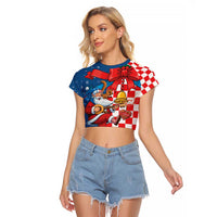 Funny Croatia Ugly Christmas Raglan Cropped T Shirt Checkerboard Flag Santa Zagreb Design - Wonder Print Shop