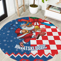 Funny Croatia Ugly Christmas Round Carpet Checkerboard Flag Santa Zagreb Design - Wonder Print Shop