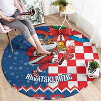 Funny Croatia Ugly Christmas Round Carpet Checkerboard Flag Santa Zagreb Design - Wonder Print Shop