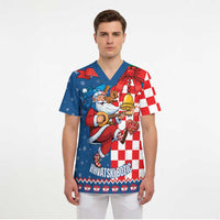Funny Croatia Ugly Christmas Scrub Top Checkerboard Flag Santa Zagreb Design - Wonder Print Shop