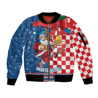Funny Croatia Ugly Christmas Sleeve Zip Bomber Jacket Checkerboard Flag Santa Zagreb Design - Wonder Print Shop