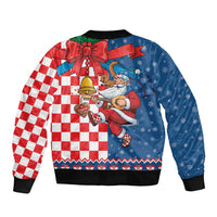 Funny Croatia Ugly Christmas Sleeve Zip Bomber Jacket Checkerboard Flag Santa Zagreb Design - Wonder Print Shop