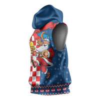 Funny Croatia Ugly Christmas Sleeveless Hoodie Checkerboard Flag Santa Zagreb Design - Wonder Print Shop