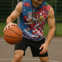 Funny Croatia Ugly Christmas Sleeveless Hoodie Checkerboard Flag Santa Zagreb Design - Wonder Print Shop