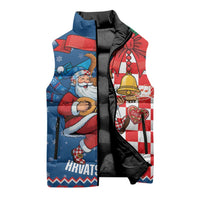 Funny Croatia Ugly Christmas Sleeveless Puffer Jacket Checkerboard Flag Santa Zagreb Design - Wonder Print Shop