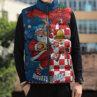 Funny Croatia Ugly Christmas Sleeveless Puffer Jacket Checkerboard Flag Santa Zagreb Design - Wonder Print Shop