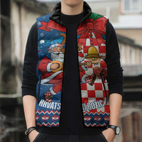 Funny Croatia Ugly Christmas Sleeveless Puffer Jacket Checkerboard Flag Santa Zagreb Design - Wonder Print Shop