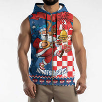 Funny Croatia Ugly Christmas Sleeveless Zip Hoodie Checkerboard Flag Santa Zagreb Design - Wonder Print Shop