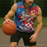Funny Croatia Ugly Christmas Sleeveless Zip Hoodie Checkerboard Flag Santa Zagreb Design - Wonder Print Shop