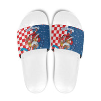 Funny Croatia Ugly Christmas Slide Sandals Checkerboard Flag Santa Zagreb Design - Wonder Print Shop