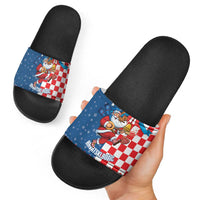 Funny Croatia Ugly Christmas Slide Sandals Checkerboard Flag Santa Zagreb Design - Wonder Print Shop