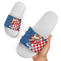 Funny Croatia Ugly Christmas Slide Sandals Checkerboard Flag Santa Zagreb Design - Wonder Print Shop