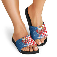 Funny Croatia Ugly Christmas Slide Sandals Checkerboard Flag Santa Zagreb Design - Wonder Print Shop