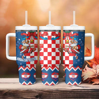 Funny Croatia Ugly Christmas Tumbler With Handle Checkerboard Flag Santa Zagreb Design - Wonder Print Shop