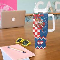 Funny Croatia Ugly Christmas Tumbler With Handle Checkerboard Flag Santa Zagreb Design - Wonder Print Shop