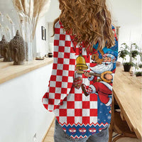 Funny Croatia Ugly Christmas Women Casual Shirt Checkerboard Flag Santa Zagreb Design - Wonder Print Shop
