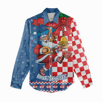 Funny Croatia Ugly Christmas Women Casual Shirt Checkerboard Flag Santa Zagreb Design - Wonder Print Shop