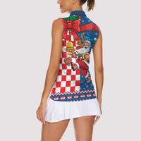 Funny Croatia Ugly Christmas Women Sleeveless Polo Shirt Checkerboard Flag Santa Zagreb Design - Wonder Print Shop