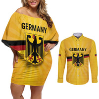 Custom Germany Heritage Eagle Couples Matching Off Shoulder Short Dress and Long Sleeve Button Shirt German Eagle with Flag Design - Wonder Print Shop