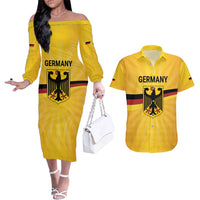 Custom Germany Heritage Eagle Couples Matching Off The Shoulder Long Sleeve Dress and Hawaiian Shirt German Eagle with Flag Design - Wonder Print Shop