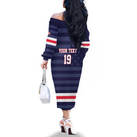 Custom USA Ice Hockey Family Matching Off The Shoulder Long Sleeve Dress and Hawaiian Shirt United States Eagle Mascot Style