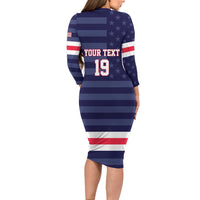Custom USA Ice Hockey Long Sleeve Bodycon Dress United States Eagle Mascot Style