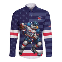 Custom USA Ice Hockey Long Sleeve Button Shirt United States Eagle Mascot Style