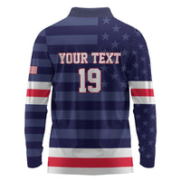 Custom USA Ice Hockey Long Sleeve Polo Shirt United States Eagle Mascot Style