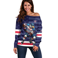 Custom USA Ice Hockey Off Shoulder Sweater United States Eagle Mascot Style