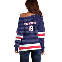 Custom USA Ice Hockey Off Shoulder Sweater United States Eagle Mascot Style