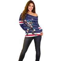 Custom USA Ice Hockey Off Shoulder Sweater United States Eagle Mascot Style
