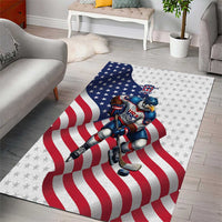 USA Ice Hockey Area Rug Eagle Mascot Stars and Stripes Design
