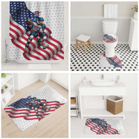USA Ice Hockey Bathroom Set Eagle Mascot Stars and Stripes Design