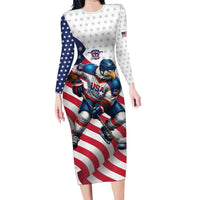 Custom USA Ice Hockey Family Matching Long Sleeve Bodycon Dress and Hawaiian Shirt Eagle Mascot Stars and Stripes Design