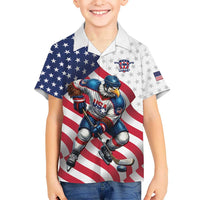 Custom USA Ice Hockey Family Matching Long Sleeve Bodycon Dress and Hawaiian Shirt Eagle Mascot Stars and Stripes Design