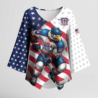 Custom USA Ice Hockey Kimono Sleeve Blouse Eagle Mascot Stars and Stripes Design