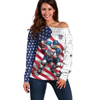Custom USA Ice Hockey Off Shoulder Sweater Eagle Mascot Stars and Stripes Design